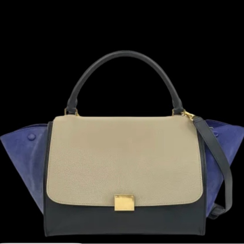 Celine Trapeze Beige and Navy Satchel